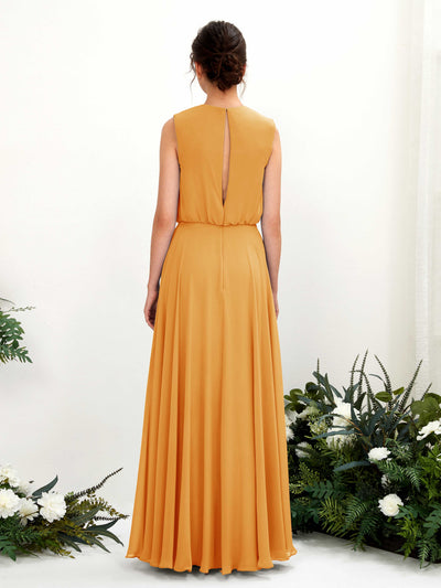Carlyna Alma A-Line Mango Bridesmaid Dress Maxi Sleeveless Round Neck Dress Back View #color_mango