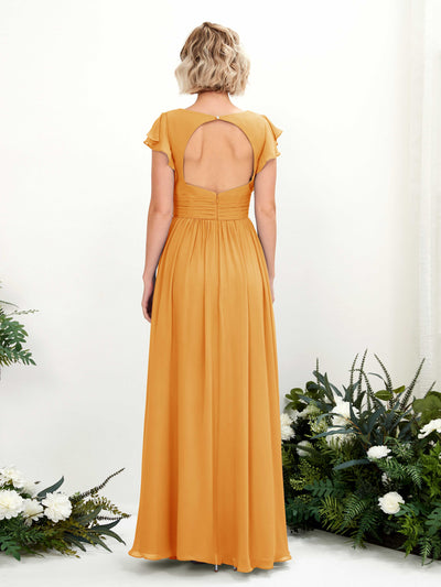 Carlyna Grino A-Line Mango Bridesmaid Dress Maxi Cap Sleeve V-Neck Dress Back View #color_mango