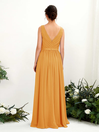 Carlyna Barbara A-Line Mango Bridesmaid Dress Maxi Sleeveless V-Neck Dress Back View #color_mango