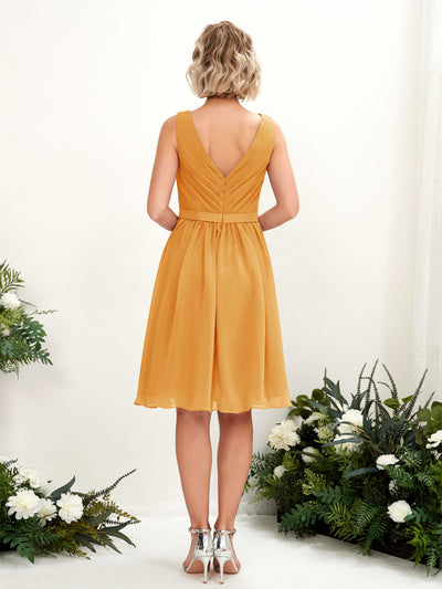 Carlyna Natasha A-Line Mango Bridesmaid Dress Knee-Length Sleeveless V-Neck Dress Back View #color_mango