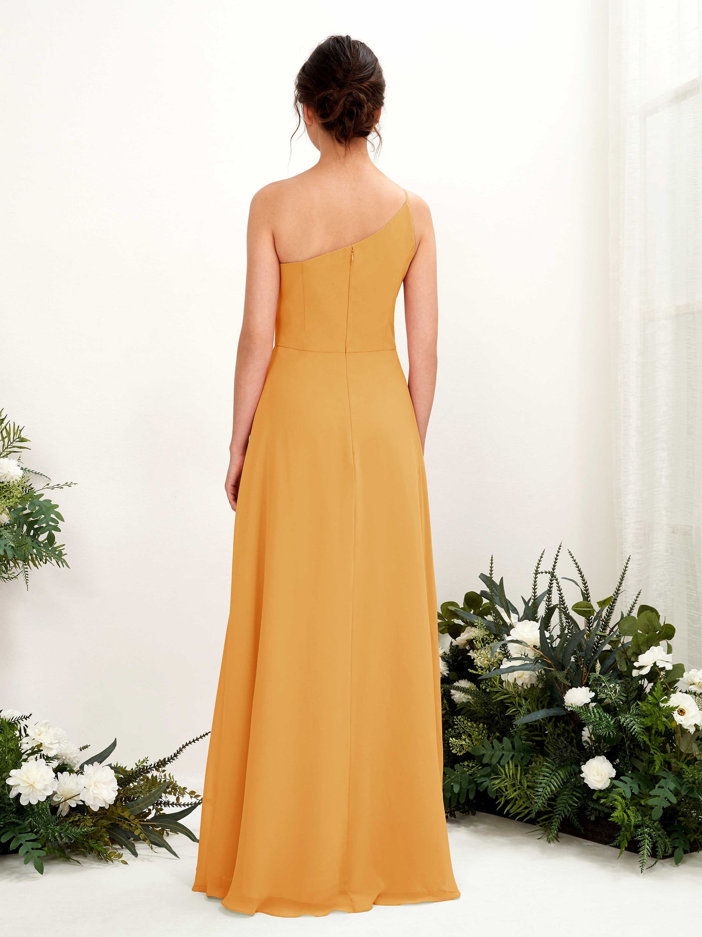 Mango Bridesmaid Dresses Bridesmaid Dress A-line Chiffon One Shoulder Full Length Sleeveless Wedding Party Dress (81225702)#color_mango