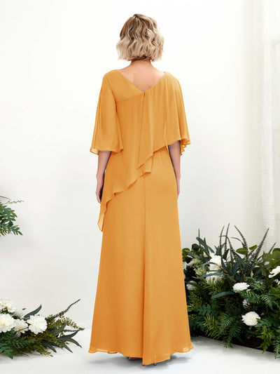 Carlyna Violaine A-Line Mango Bridesmaid Dress Maxi Three Quarter Sleeve V-Neck Dress Back View #color_mango