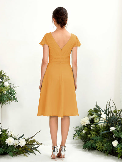 Carlyna Betty A-Line Mango Bridesmaid Dress Knee-Length Short Sleeve V-Neck Dress Back View #color_mango
