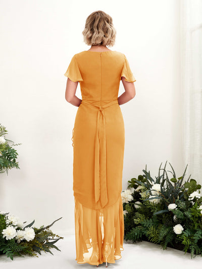 Carlyna Eartha Mermaid Mango Bridesmaid Dress Maxi Cap Sleeve V-Neck Dress Back View #color_mango