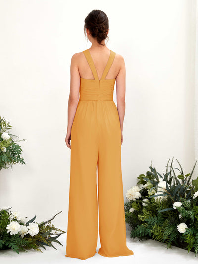 Carlyna Hilona Jumpsuit Mango Bridesmaid Dress Maxi Sleeveless V-Neck Dress Back View #color_mango