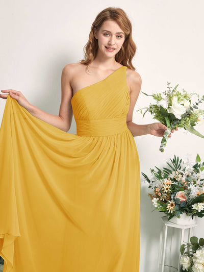 Carlyna Pandora A-Line Mustard Yellow Bridesmaid Dress Maxi Sleeveless One Shoulder Dress Side View 2 #color_mustard-yellow