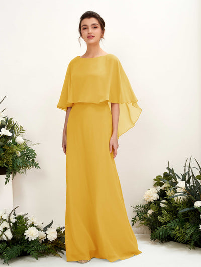 Mustard Yellow Bridesmaid Dresses Bridesmaid Dress A-line Chiffon Bateau Full Length Sleeveless Wedding Party Dress (81222033)#color_mustard-yellow