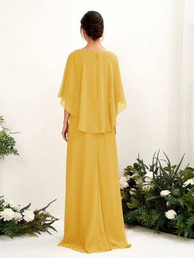 Carlyna Savin Sheath Mustard Yellow Bridesmaid Dress Maxi Cap Sleeve Boat Neck Dress Back View #color_mustard-yellow