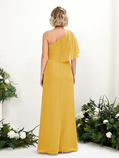 Carlyna Brook A-Line Mustard Yellow Bridesmaid Dress Maxi Sleeveless One Shoulder Dress Back View #color_mustard-yellow