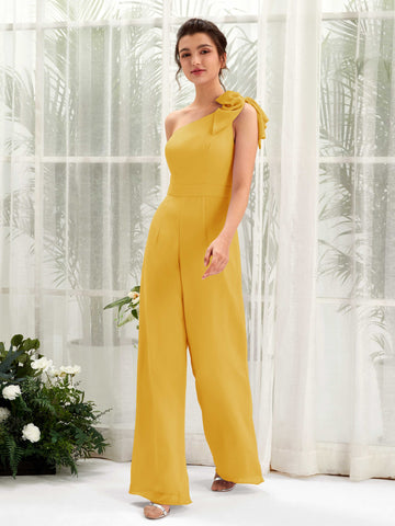 Mustard Yellow Bridesmaid Dresses Bridesmaid Dress Chiffon One Shoulder Full Length Sleeveless Wedding Party Dress (81220833)#color_mustard-yellow