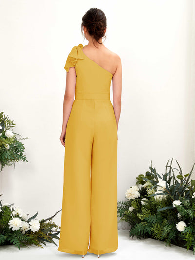 Carlyna Jasmine Jumpsuit Mustard Yellow Bridesmaid Dress Maxi Sleeveless One Shoulder Dress Back View #color_mustard-yellow