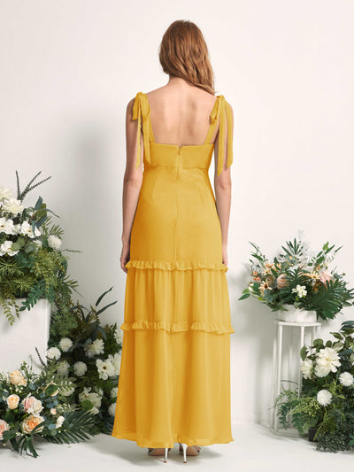 Carlyna Kaiya A-Line Mustard Yellow Bridesmaid Dress Maxi Sleeveless Straight Dress Back View #color_mustard-yellow