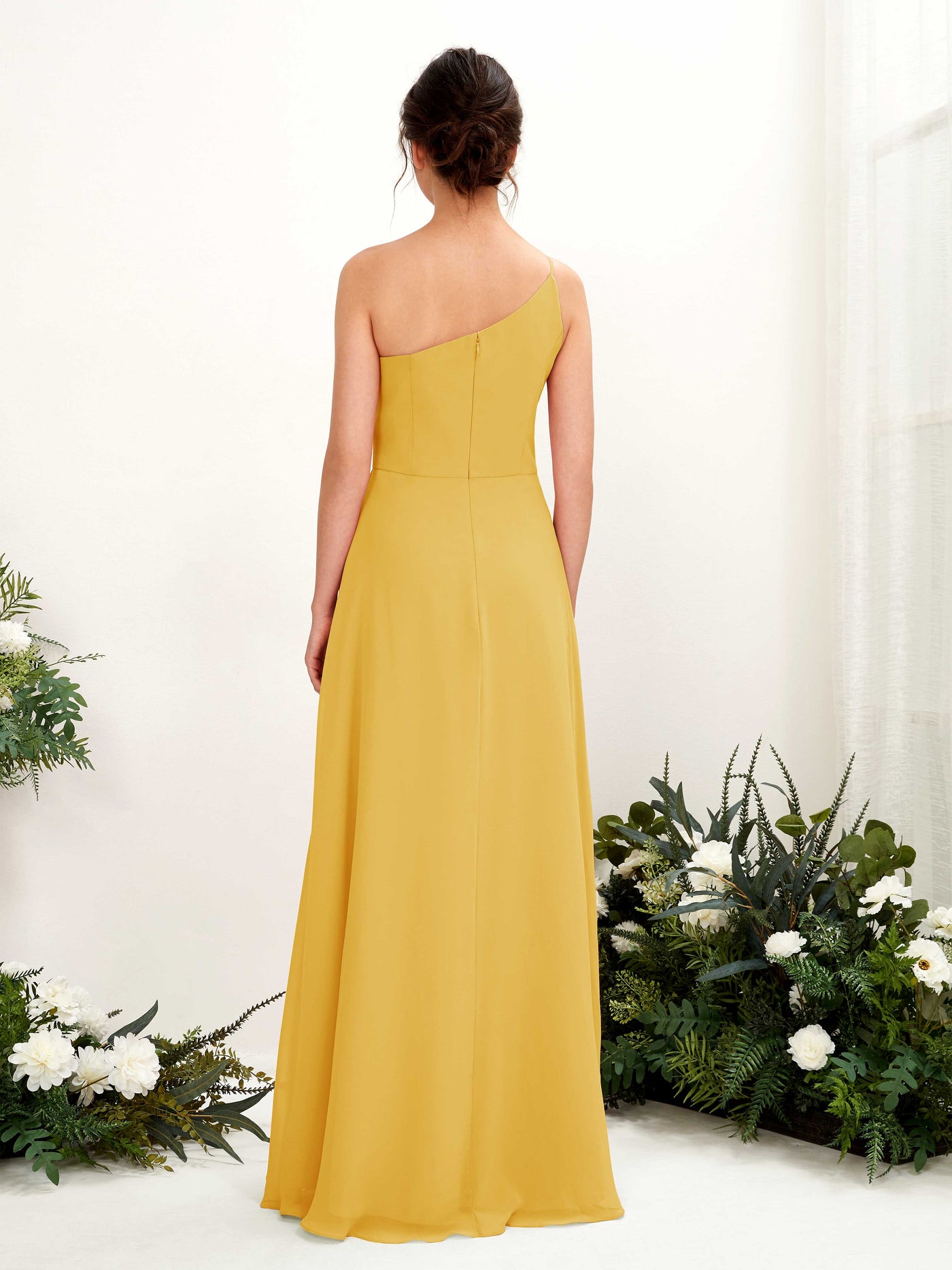 Mustard Yellow Bridesmaid Dresses Bridesmaid Dress A-line Chiffon One Shoulder Full Length Sleeveless Wedding Party Dress (81225733)#color_mustard-yellow