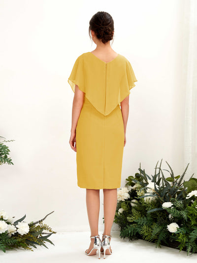 Carlyna Vanessa Sheath Mustard Yellow Bridesmaid Dress Knee-Length Cap Sleeve V-Neck Dress Back View #color_mustard-yellow