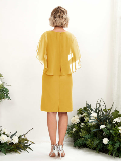 Carlyna Tey Sheath Mustard Yellow Bridesmaid Dress Knee-Length Cap Sleeve V-Neck Dress Back View #color_mustard-yellow