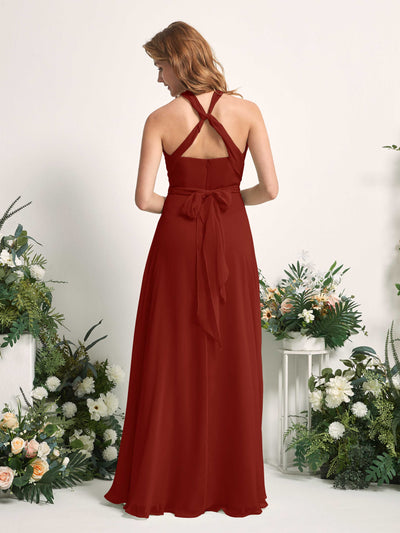 Carlyna Carolyn Convertible Rust Bridesmaid Dress Maxi Sleeveless Sweetheart Dress Back View #color_rust