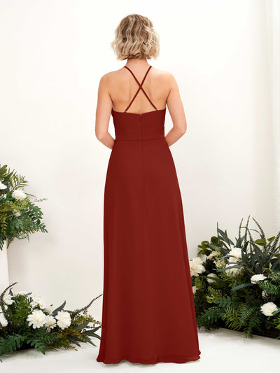 Carlyna Frances A-Line Rust Bridesmaid Dress Maxi Sleeveless Round Neck Dress Back View #color_rust