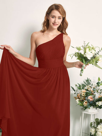 Carlyna Pandora A-Line Rust Bridesmaid Dress Maxi Sleeveless One Shoulder Dress Side View 2 #color_rust