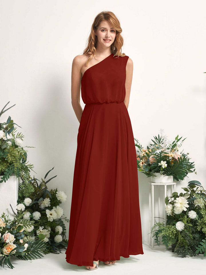 Bridesmaid Dress A-line Chiffon One Shoulder Full Length Sleeveless Wedding Party Dress - Rust (81226819)