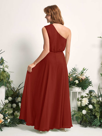 Carlyna Cecily A-Line Rust Bridesmaid Dress Maxi Sleeveless One Shoulder Dress Back View #color_rust
