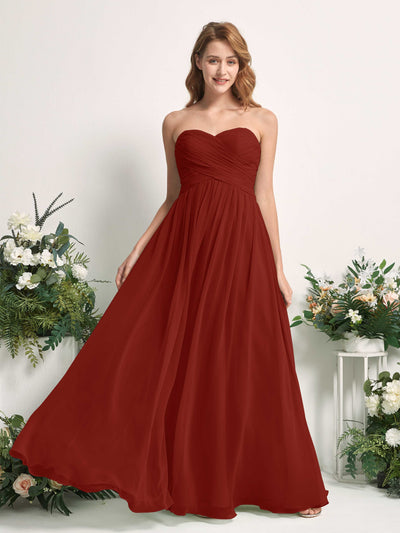 Carlyna Elma A-Line Rust Bridesmaid Dress Maxi Sleeveless Sweetheart Dress Front View #color_rust