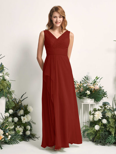 Carlyna Mollie A-Line Rust Bridesmaid Dress Maxi Sleeveless V-Neck Dress Side View 2 #color_rust
