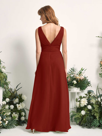 Carlyna Mollie A-Line Rust Bridesmaid Dress Maxi Sleeveless V-Neck Dress Back View #color_rust