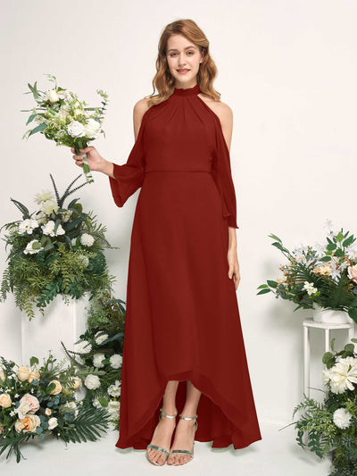 Carlyna Maxine A-Line Rust Bridesmaid Dress Maxi Sleeveless Round Neck Dress Front View #color_rust