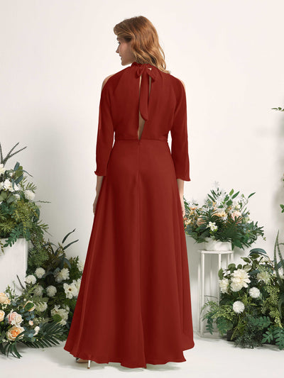 Carlyna Maxine A-Line Rust Bridesmaid Dress Maxi Sleeveless Round Neck Dress Back View #color_rust