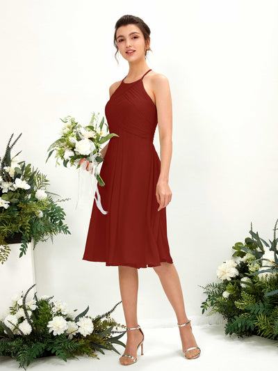 Carlyna Davina A-Line Rust Bridesmaid Dress Knee-Length Sleeveless Round Neck Dress Front View #color_rust