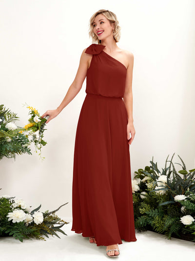 Carlyna Laurel A-Line Rust Bridesmaid Dress Maxi Sleeveless One Shoulder Dress Front View #color_rust