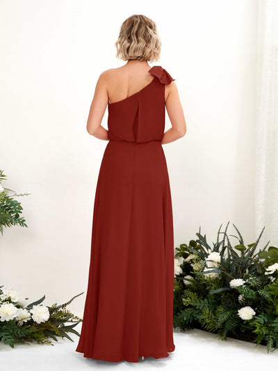 Carlyna Laurel A-Line Rust Bridesmaid Dress Maxi Sleeveless One Shoulder Dress Back View #color_rust