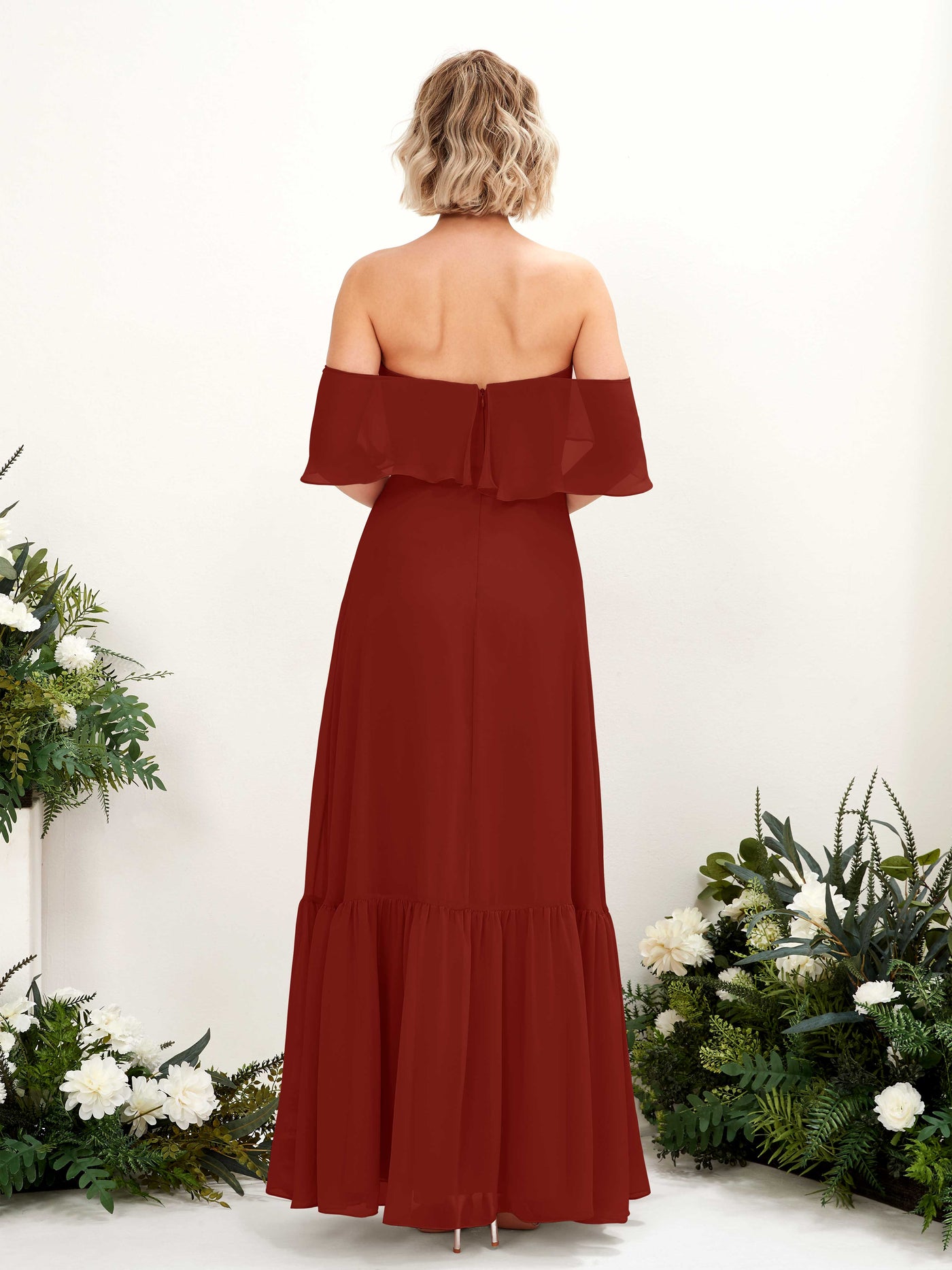 Rust Bridesmaid Dresses Bridesmaid Dress A-line Chiffon Off Shoulder Full Length Sleeveless Wedding Party Dress (81224519)#color_rust