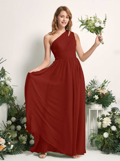 Carlyna Evelyn A-Line Rust Bridesmaid Dress Maxi Sleeveless One Shoulder Dress Front View #color_rust