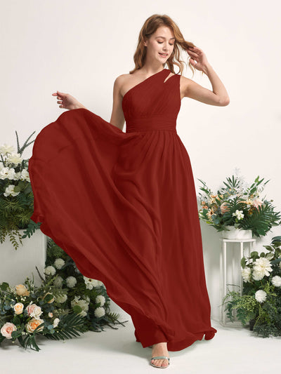 Carlyna Evelyn A-Line Rust Bridesmaid Dress Maxi Sleeveless One Shoulder Dress Side View 2 #color_rust