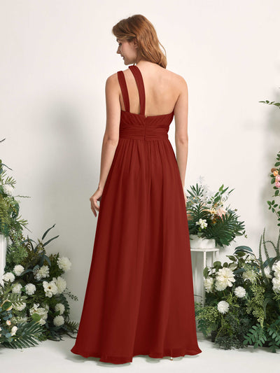 Carlyna Evelyn A-Line Rust Bridesmaid Dress Maxi Sleeveless One Shoulder Dress Back View #color_rust