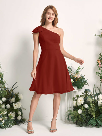 Carlyna Brenda A-Line Rust Bridesmaid Dress Knee-Length Sleeveless One Shoulder Dress Front View #color_rust