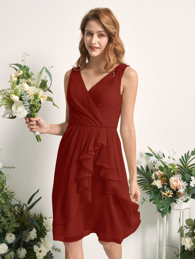 Carlyna Alisha A-Line Rust Bridesmaid Dress Knee-Length Sleeveless V-Neck Dress Side View 2 #color_rust