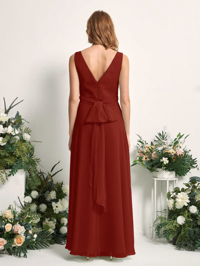 Carlyna June A-Line Rust Bridesmaid Dress Maxi Sleeveless V-Neck Dress Back View #color_rust