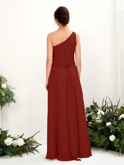 Carlyna Trita Sheath Rust Bridesmaid Dress Maxi Sleeveless One Shoulder Dress Back View #color_rust