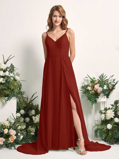 Carlyna Marcia A-Line Rust Bridesmaid Dress Maxi Sleeveless V-Neck Dress Front View #color_rust