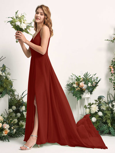 Carlyna Marcia A-Line Rust Bridesmaid Dress Maxi Sleeveless V-Neck Dress Side View 2 #color_rust