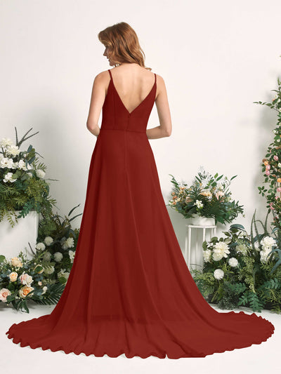 Carlyna Marcia A-Line Rust Bridesmaid Dress Maxi Sleeveless V-Neck Dress Back View #color_rust