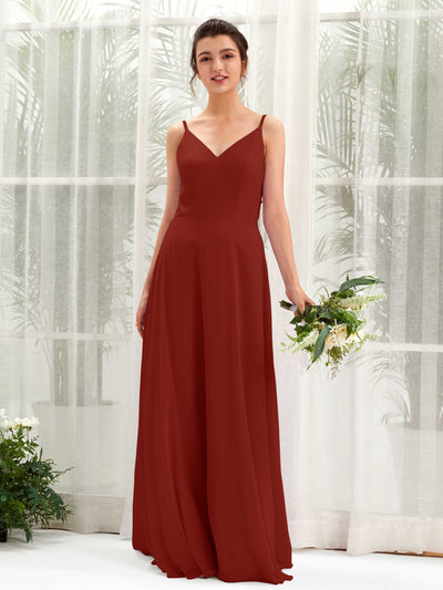 Carlyna Elsa A-Line Rust Bridesmaid Dress Maxi Sleeveless V-Neck Dress Front View #color_rust
