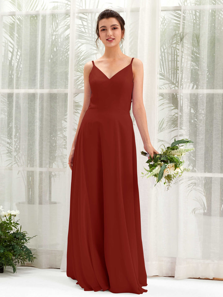 Rust Bridesmaid Dresses Bridesmaid Dress A-line Chiffon Spaghetti-straps Full Length Sleeveless Wedding Party Dress (81220619)