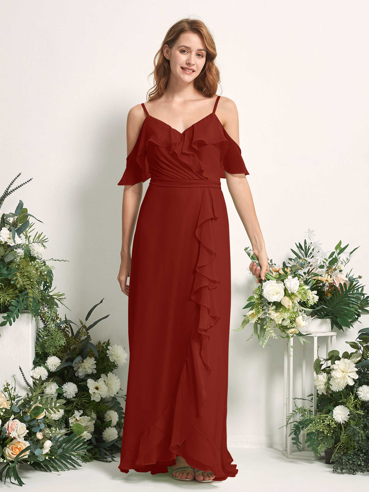 Bridesmaid Dress A-line Chiffon Spaghetti-straps Full Length Sleeveless Wedding Party Dress - Rust (81227419)