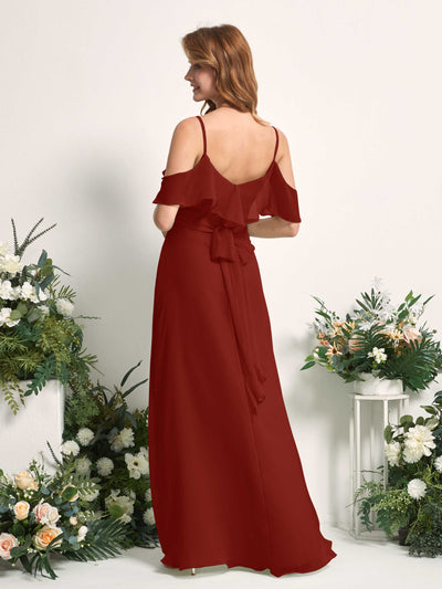 Carlyna Yvette A-Line Rust Bridesmaid Dress Maxi Sleeveless V-Neck Dress Back View #color_rust