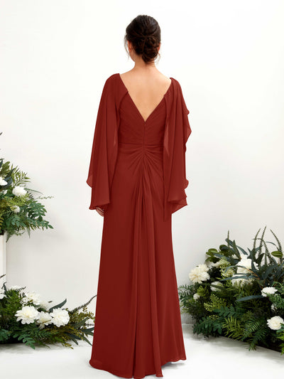 Carlyna Alain A-Line Rust Bridesmaid Dress Maxi Cap Sleeve V-Neck Dress Back View #color_rust