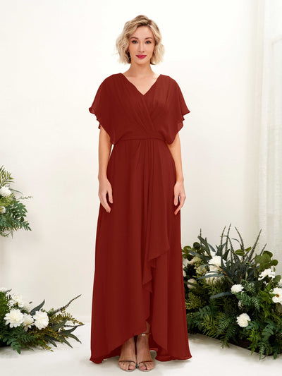 Carlyna Soleil A-Line Rust Bridesmaid Dress Maxi Short Sleeve V-Neck Dress Front View #color_rust