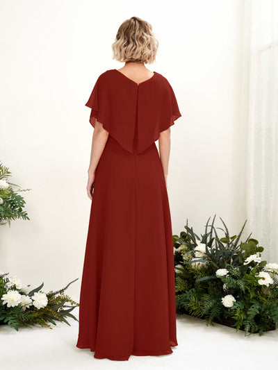 Carlyna Soleil A-Line Rust Bridesmaid Dress Maxi Short Sleeve V-Neck Dress Back View #color_rust